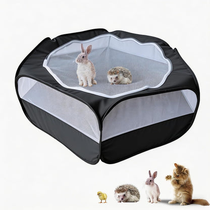 Small Animal Playpen with Zippered Mesh Cover - Portable Foldable Chicken Brooder Box, Indoor Outdoor Enclosure for Guinea Pigs, Bunny, Rabbits, Ferrets, Chinchillas, Kittens (Black) - Image 1