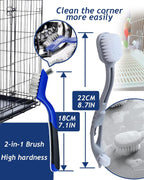 Stainless steel scraper tool removing stubborn bird poop from cage base.