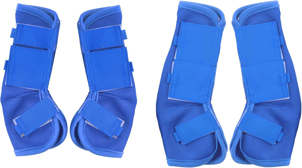 LEAFOREST horse fly boots set of four deep blue front view showing breathable mesh fabric.