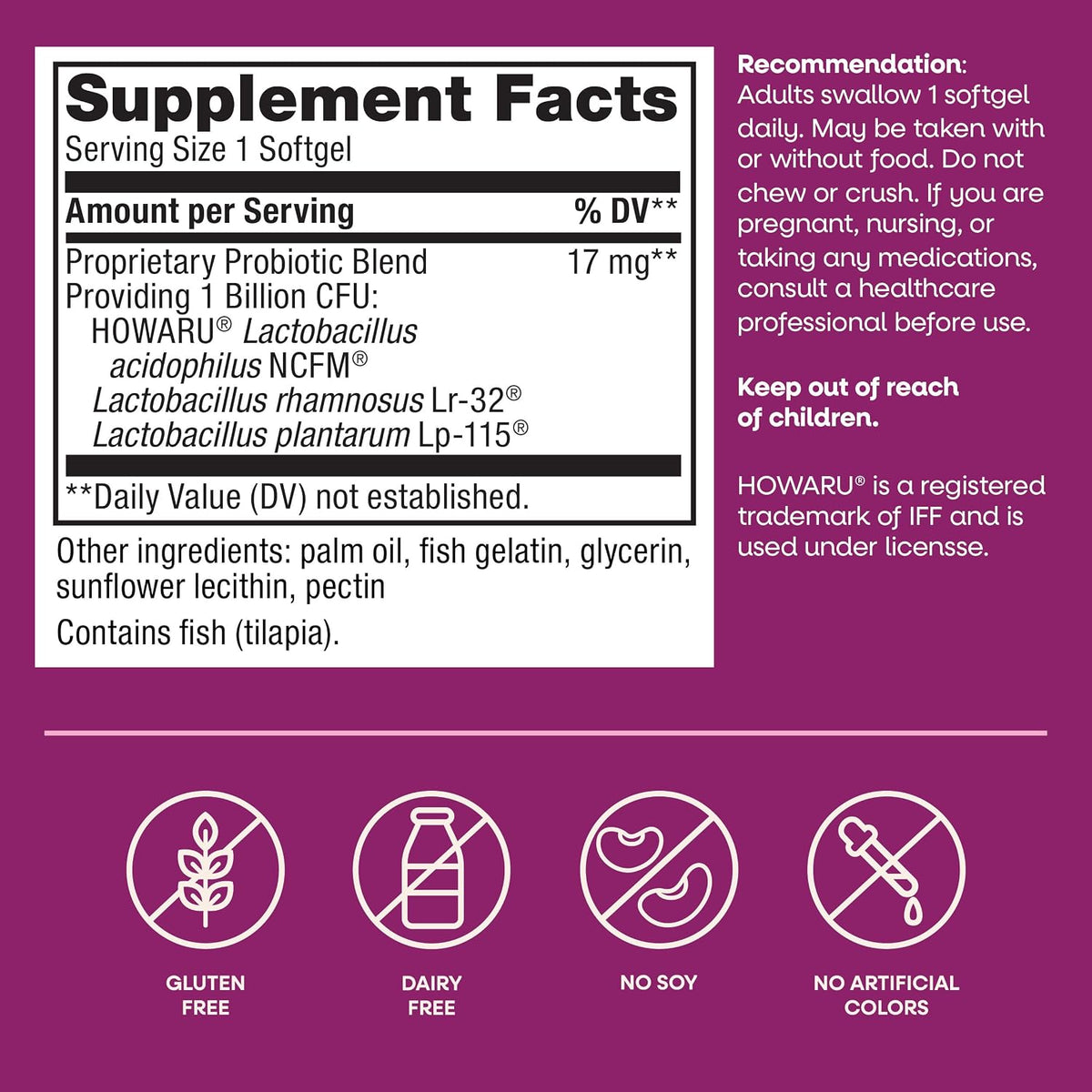 Nature's Way Probiotic Pearls supplement facts and ingredients panel