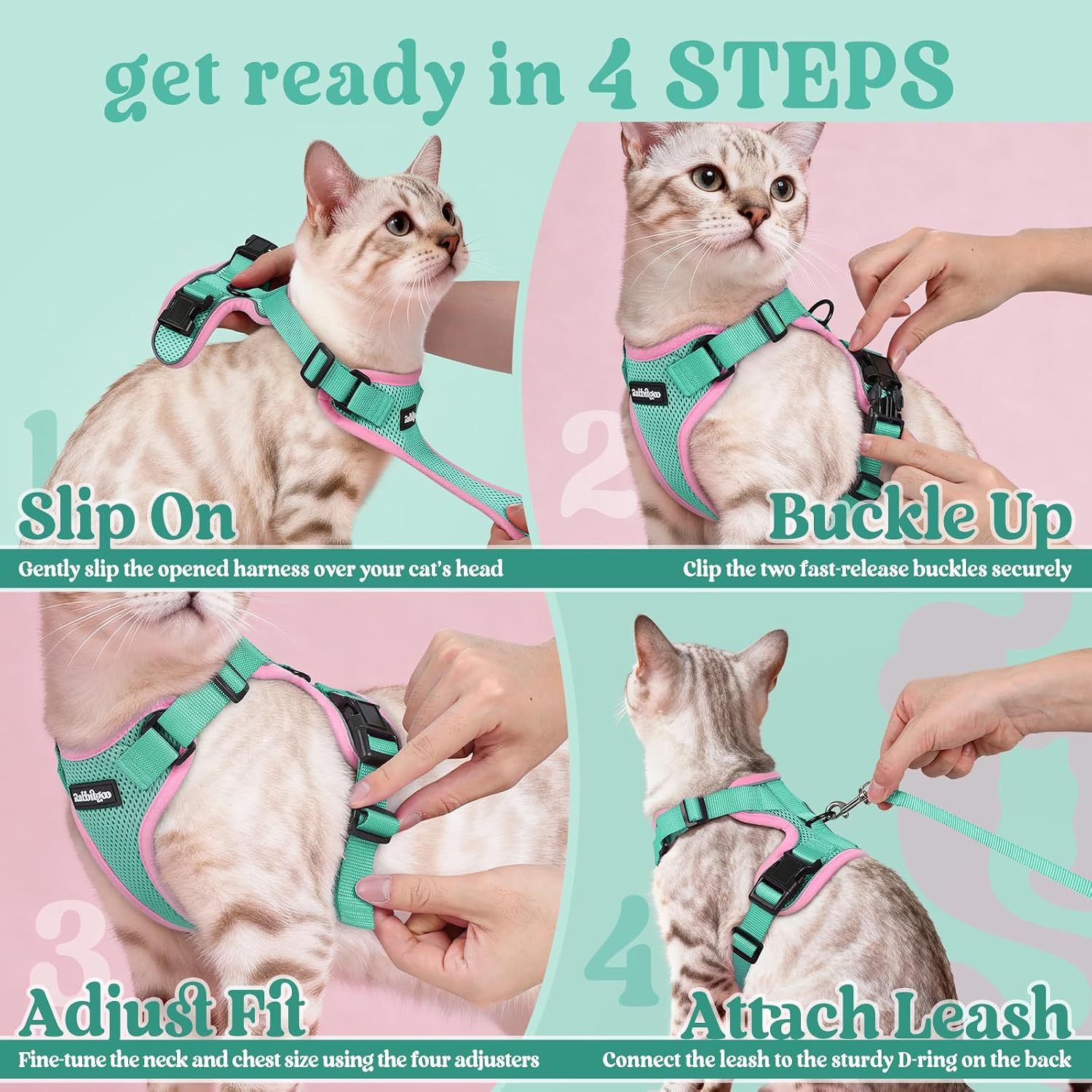 Small size Rabbitgoo cat harness packaging and contents
