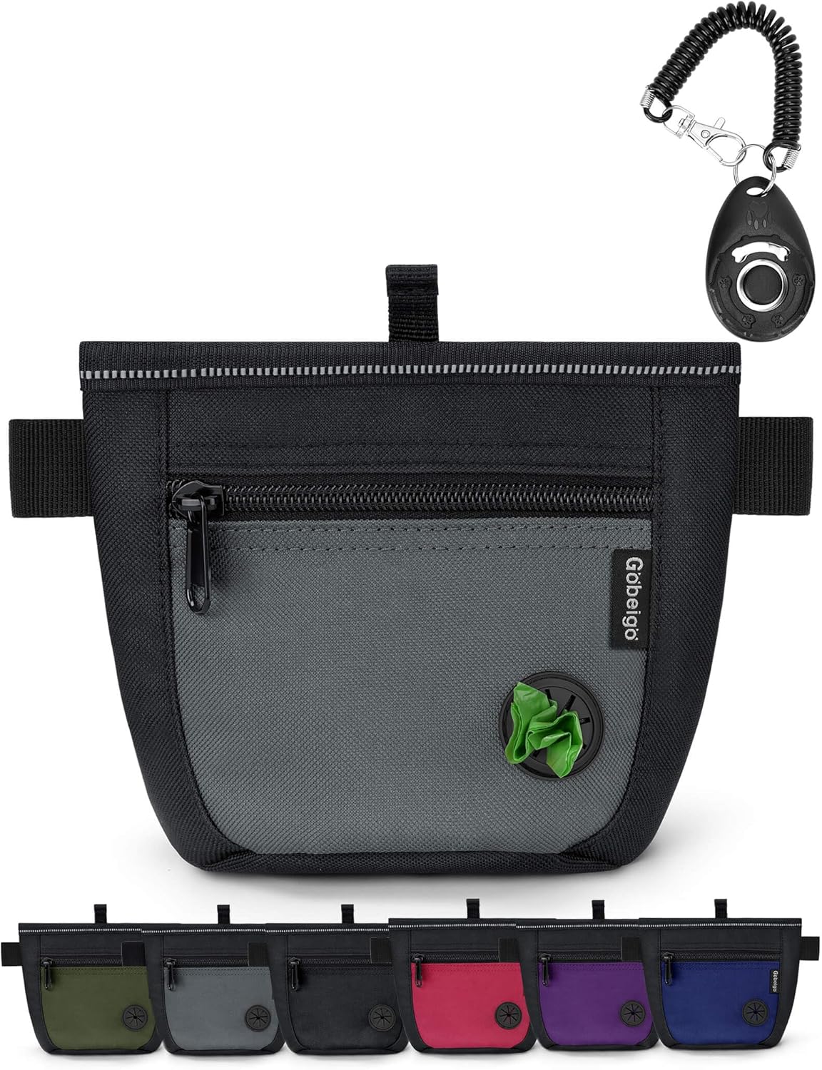 One handed operation of automatic magnetic snap closure on premium pet trainer treat pouch