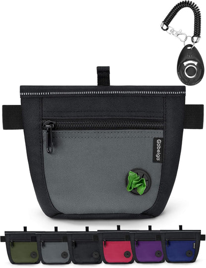 One handed operation of automatic magnetic snap closure on premium pet trainer treat pouch