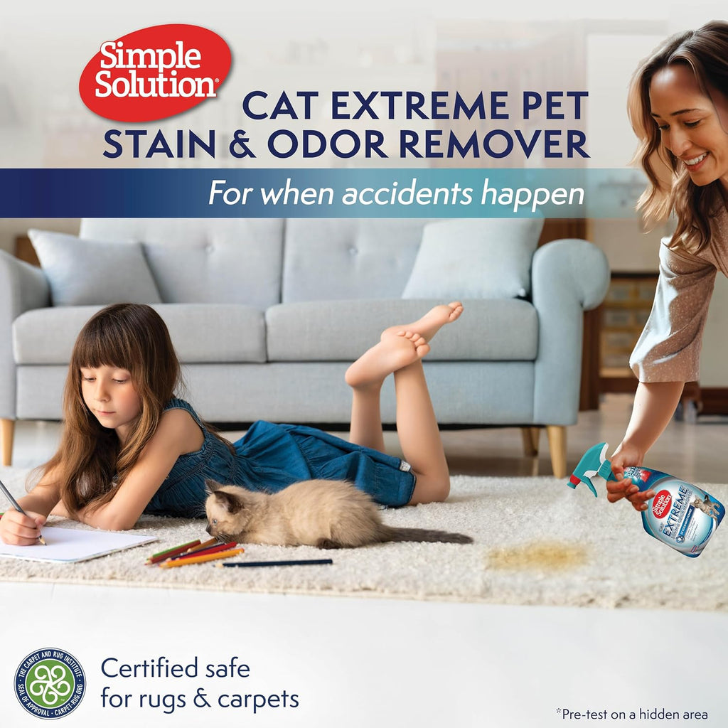 Simple Solution Extreme Cat Stain And Odor Remover packaging prepared for household pet cleanup.