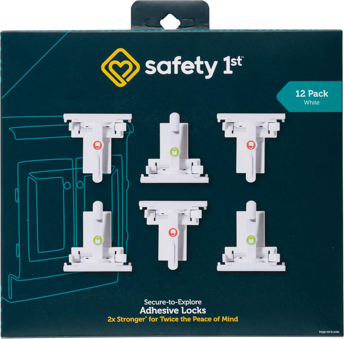 Safety 1st Secure-To-Explore Adhesive Cabinet Locks front view of 12 pack