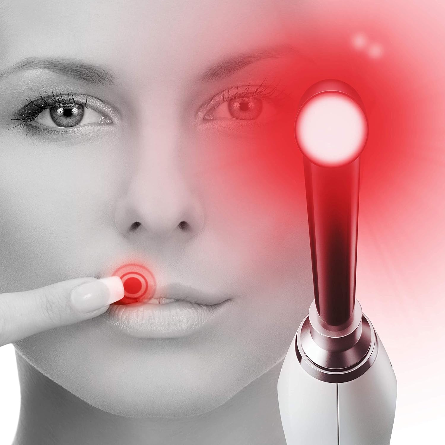 Luminance Red lip sore device front view showing the sleek medical grade light therapy wand.