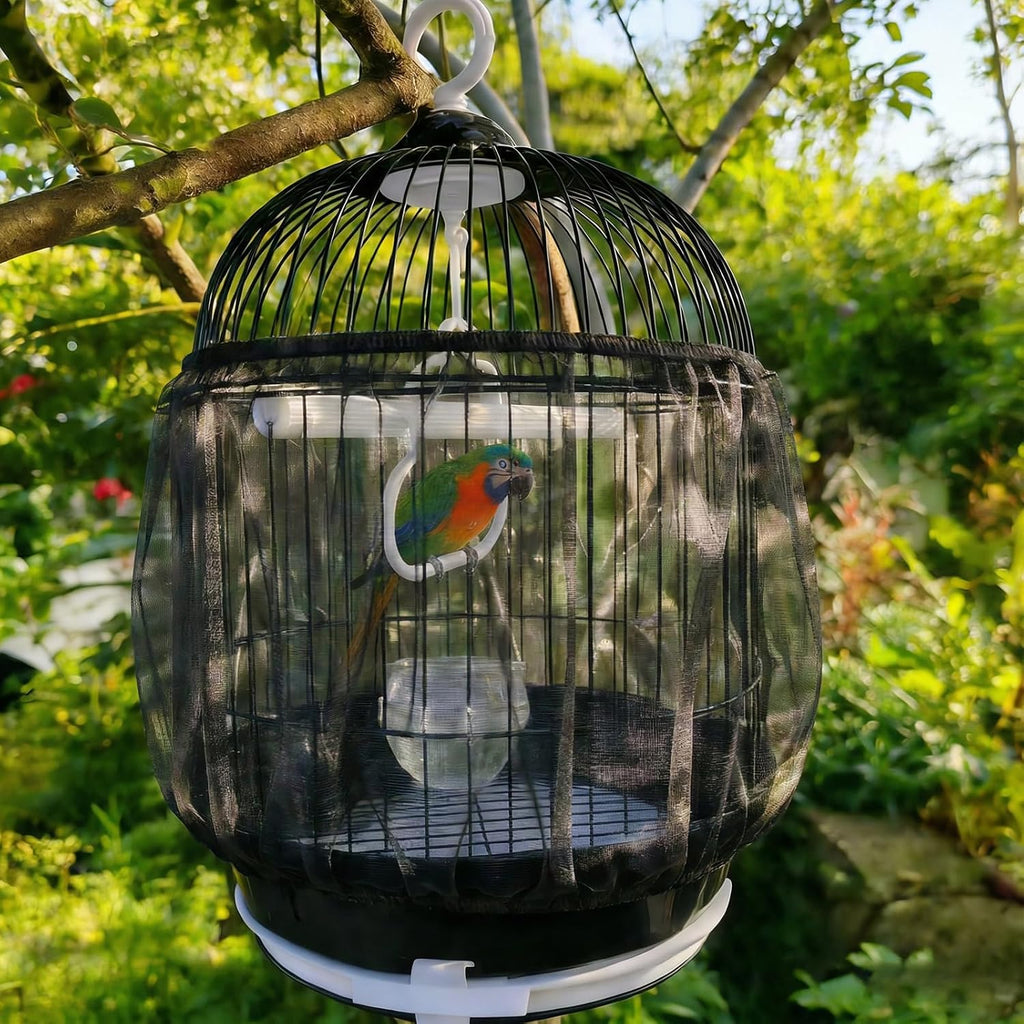 Bird cage seed catcher installed around a parrot enclosure protecting surrounding floors