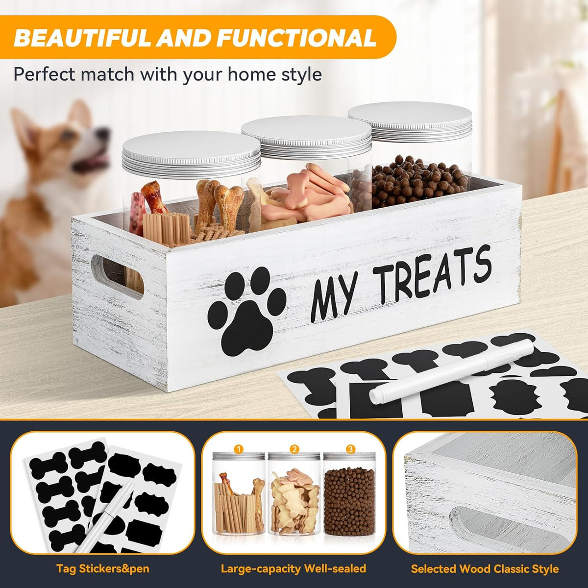 Airtight dog food storage organizer for kitchen countertops