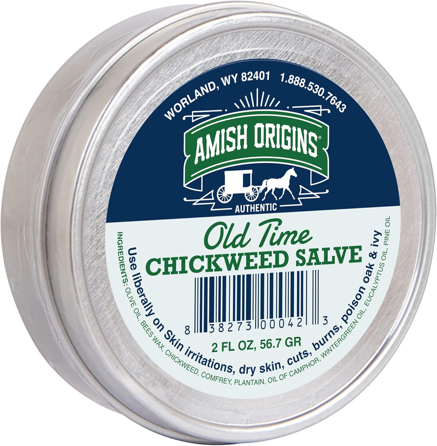 Amish Origins Old Time Chickweed Salve 2 Ounce front view jar for skin irritation relief