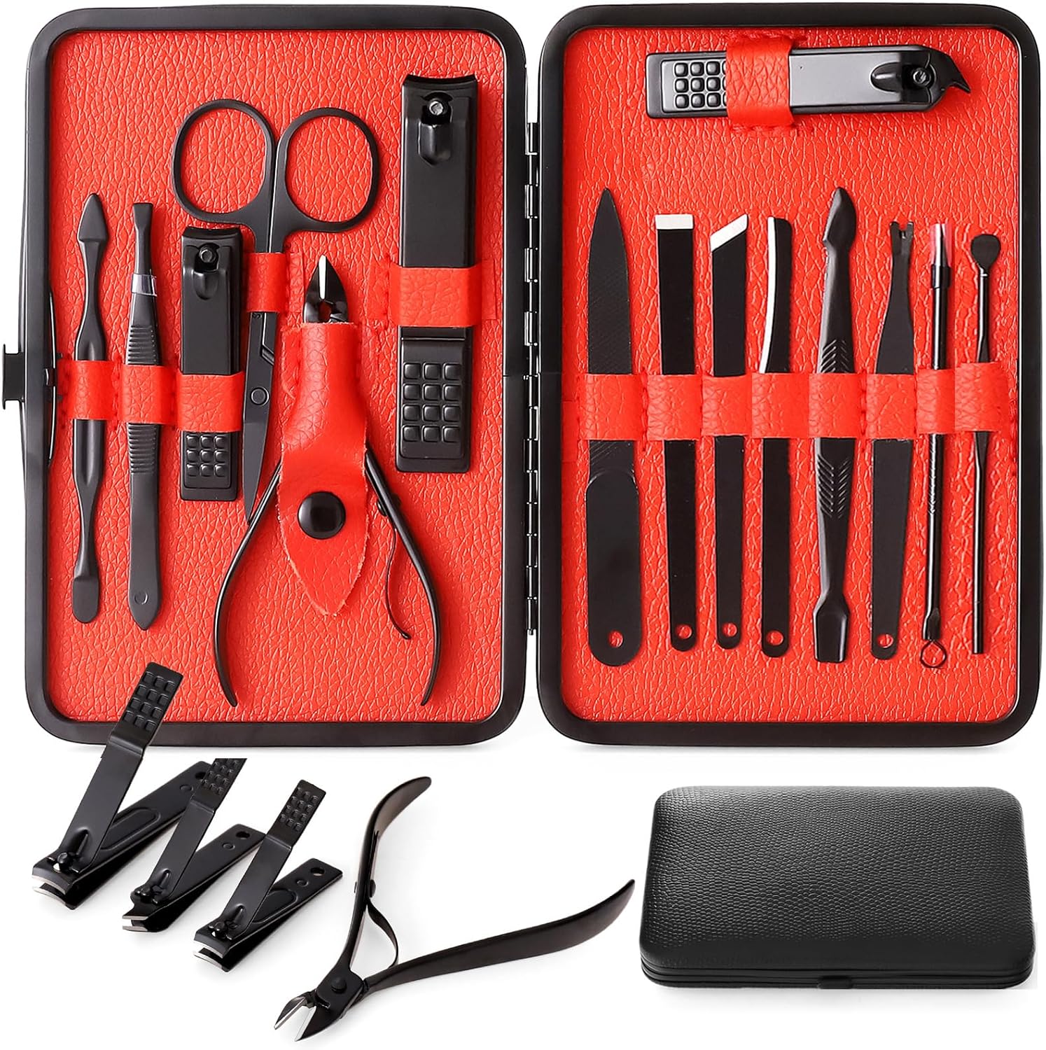 Qlne 15 piece stainless steel manicure kit front view
