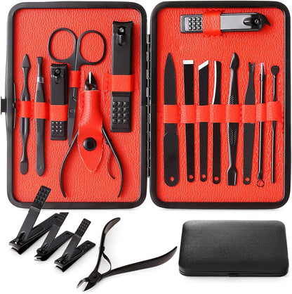 Qlne 15 piece stainless steel manicure kit front view