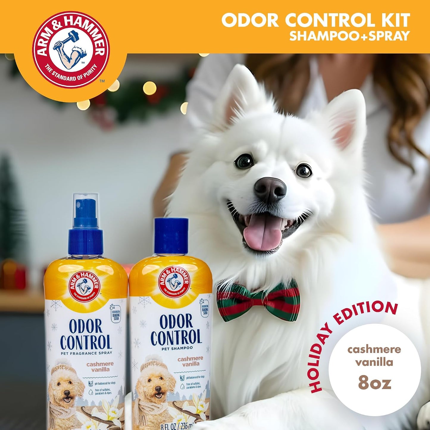 Arm and Hammer dog shampoo and bath spray bottles