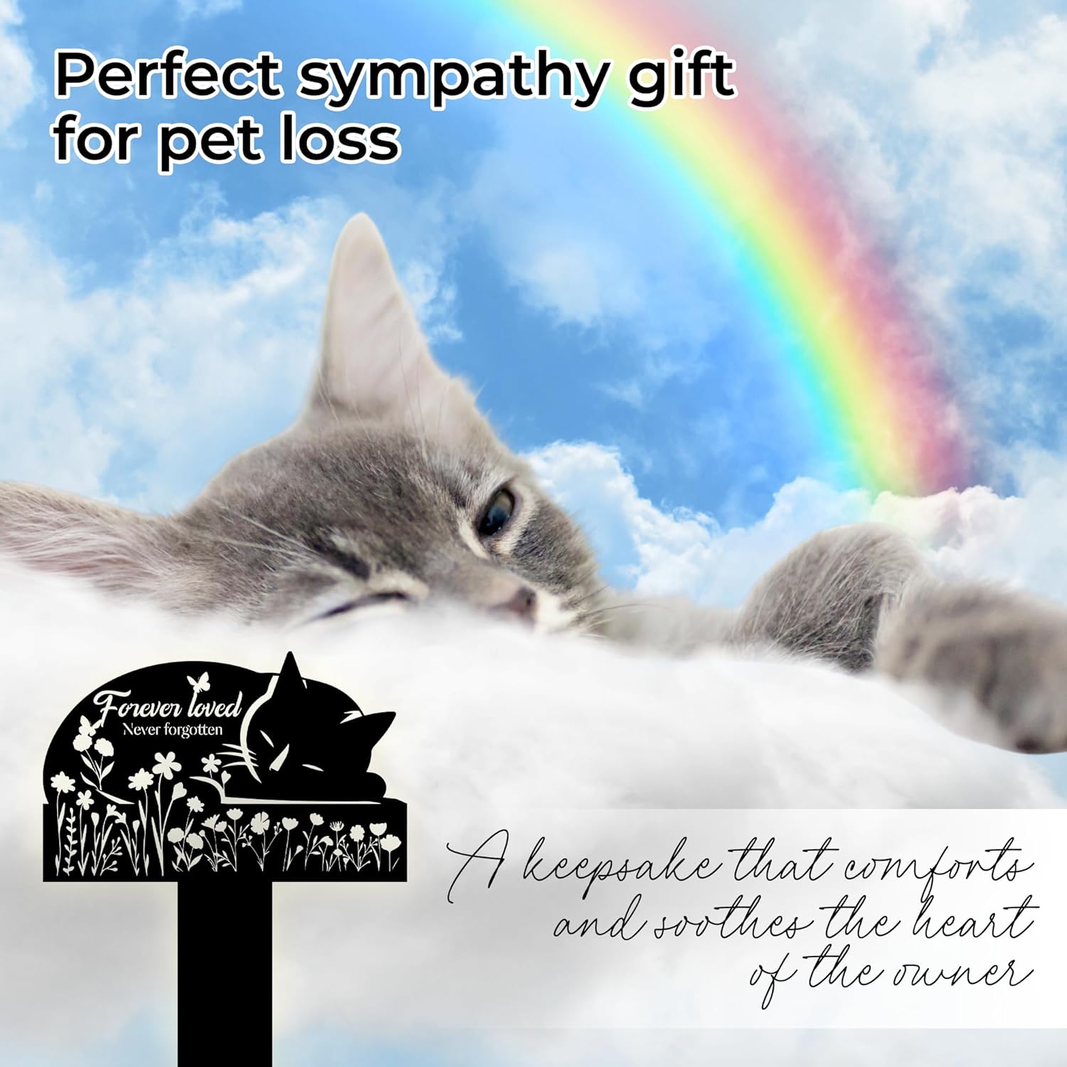 HEGANITS metal cat grave marker showing ground stake design details