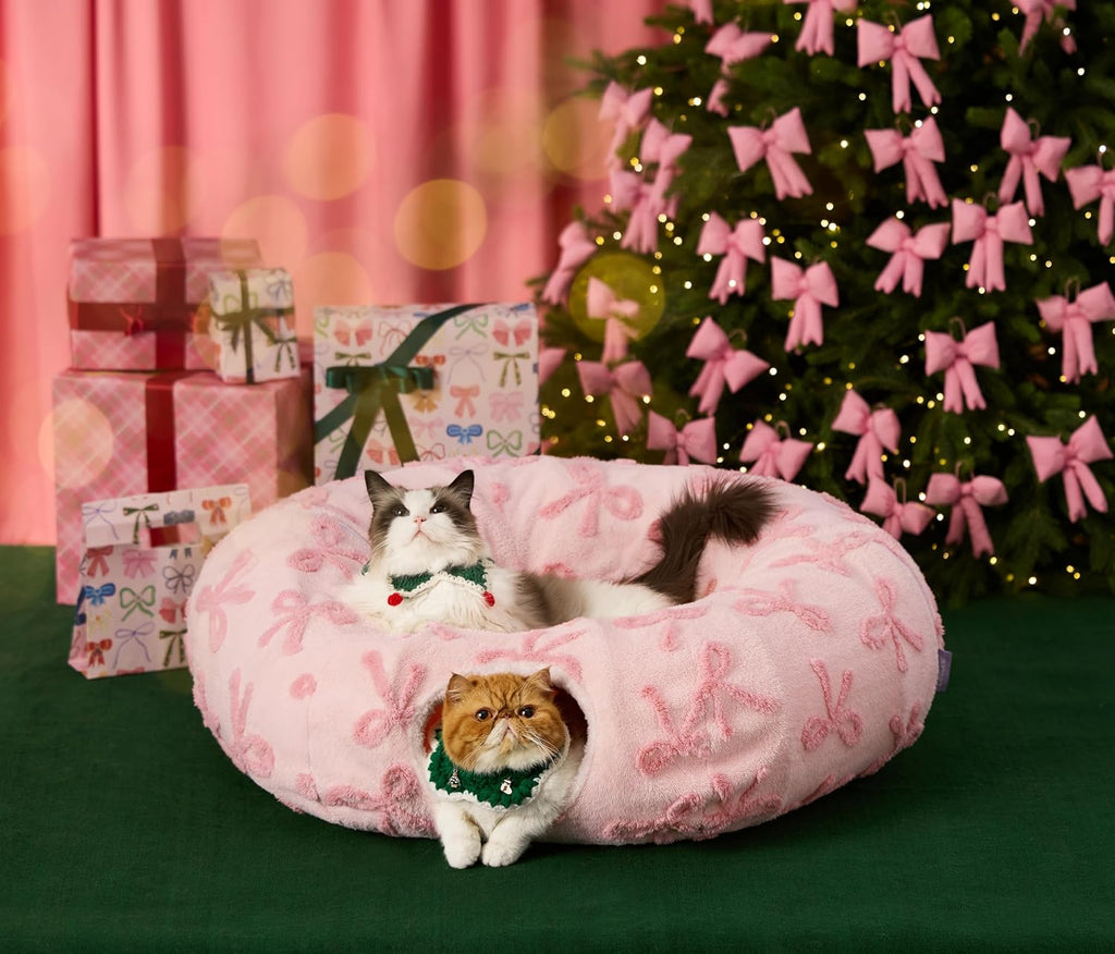 Lesure Cat Tunnel Bed for Indoor Cats - Cute Cat Donut Tunnel Toys for Small Large Cats with Washable Circle Cushion, Round Pet Peekaboo Cave Toy for Kitten/Puppy/Rabbit, Standard Cozy Clouds Blue - Image 15