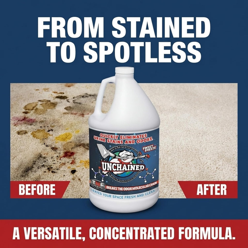 Close up of Truck Mount Forums Unchained cleaner label