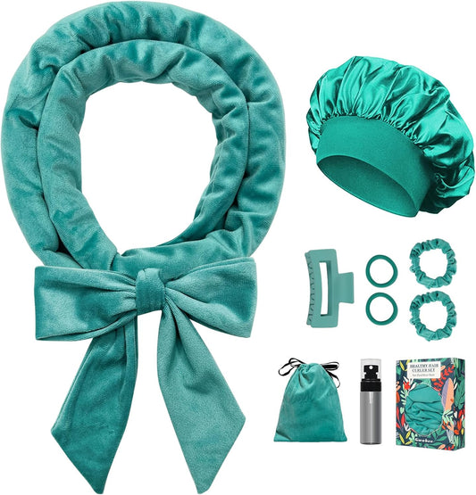 Gwabee no heat overnight curl headband blue green front view of the packaging