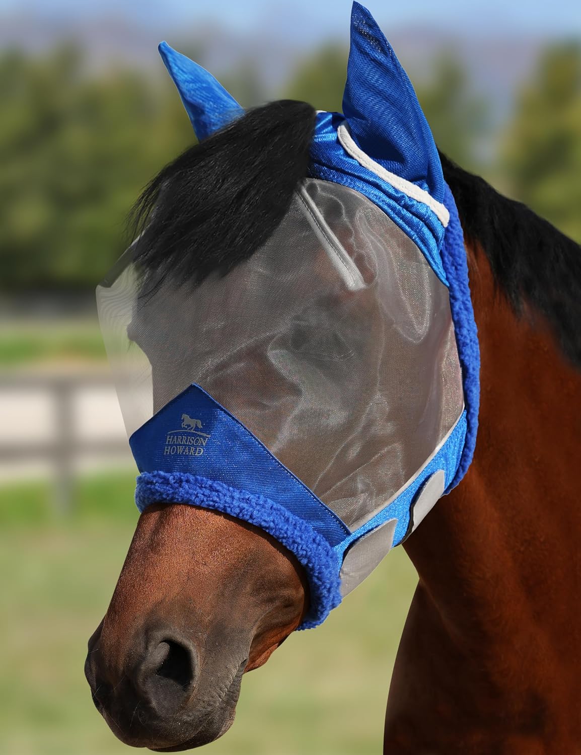 Harrison Howard CareMaster Horse Fly Mask UV Protective Fine Mesh with Extra Wool Soft Touch on Skin Light Pink L - Image 11