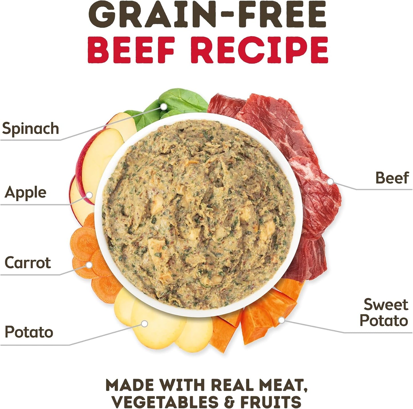 Close up of Only Natural Pet MaxBlends rehydrated beef stew texture