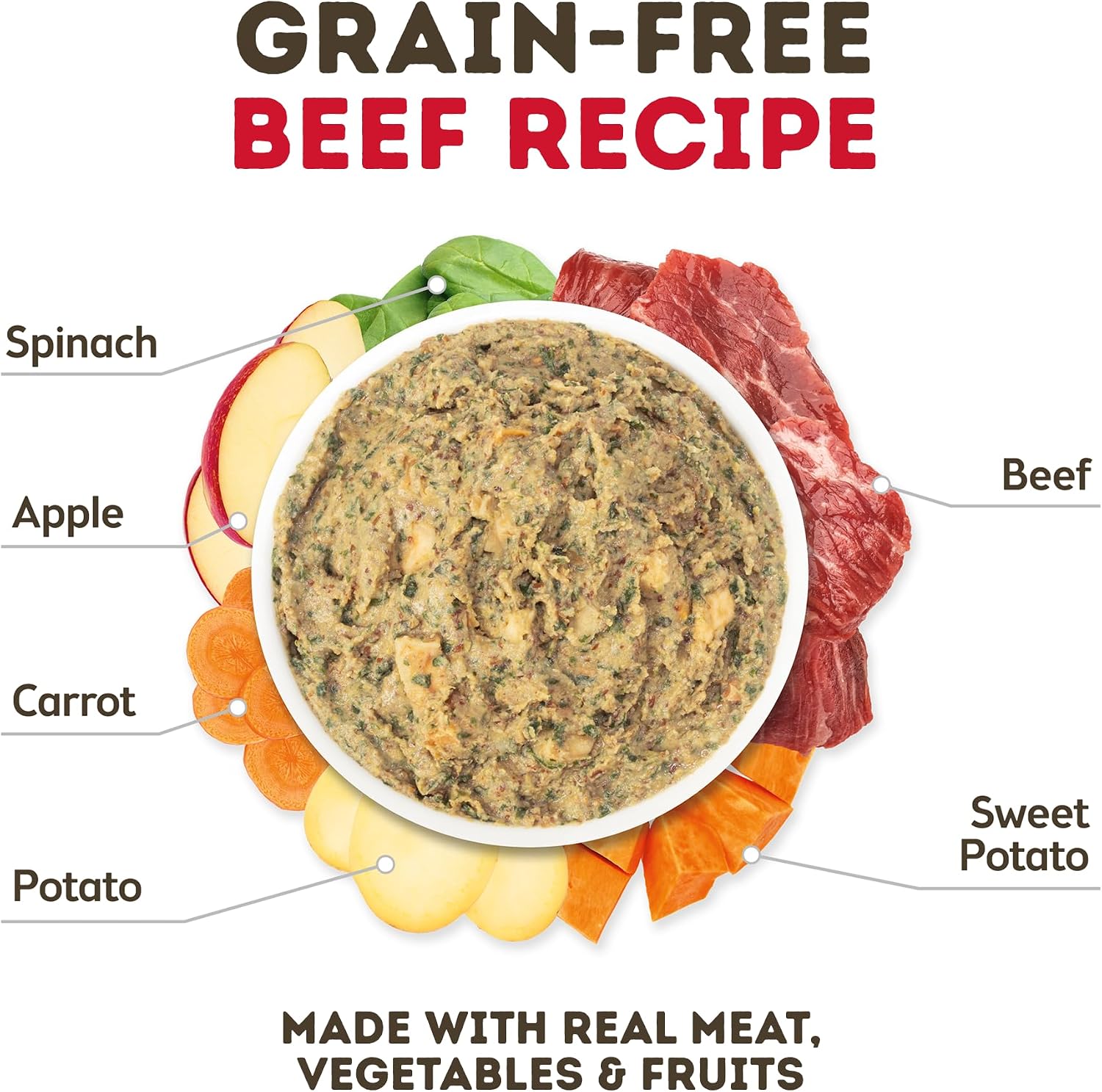 Close up of Only Natural Pet MaxBlends rehydrated beef stew texture