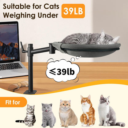 Side view of Crazydeer cat desk bed with rotating arm