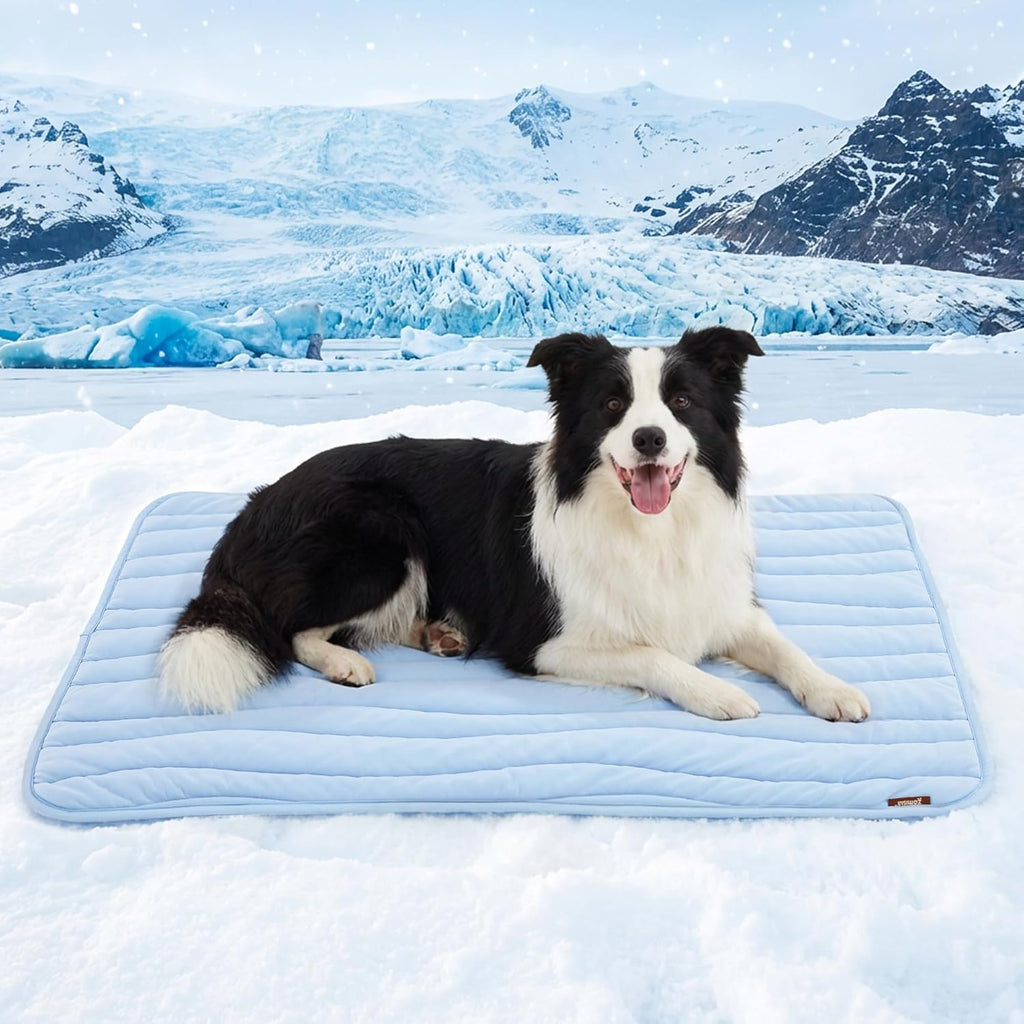 ZOMISIA dog cooling mat extra large front view showing light blue quilted pattern