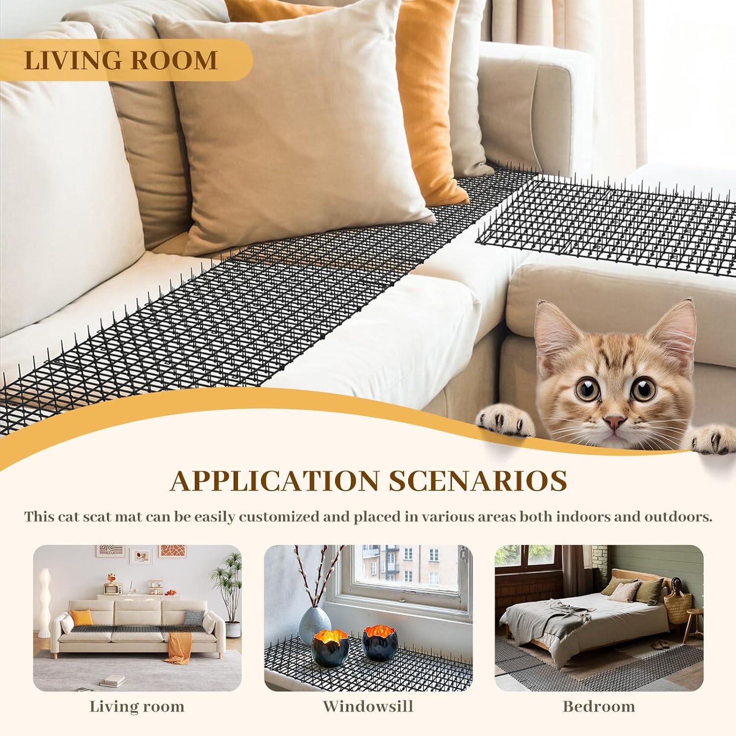 Hmyomina cat repellent mat with six garden staples
