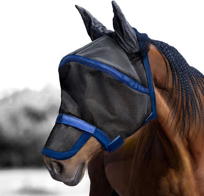 Detailed view of micro-weave ear material on fly mask