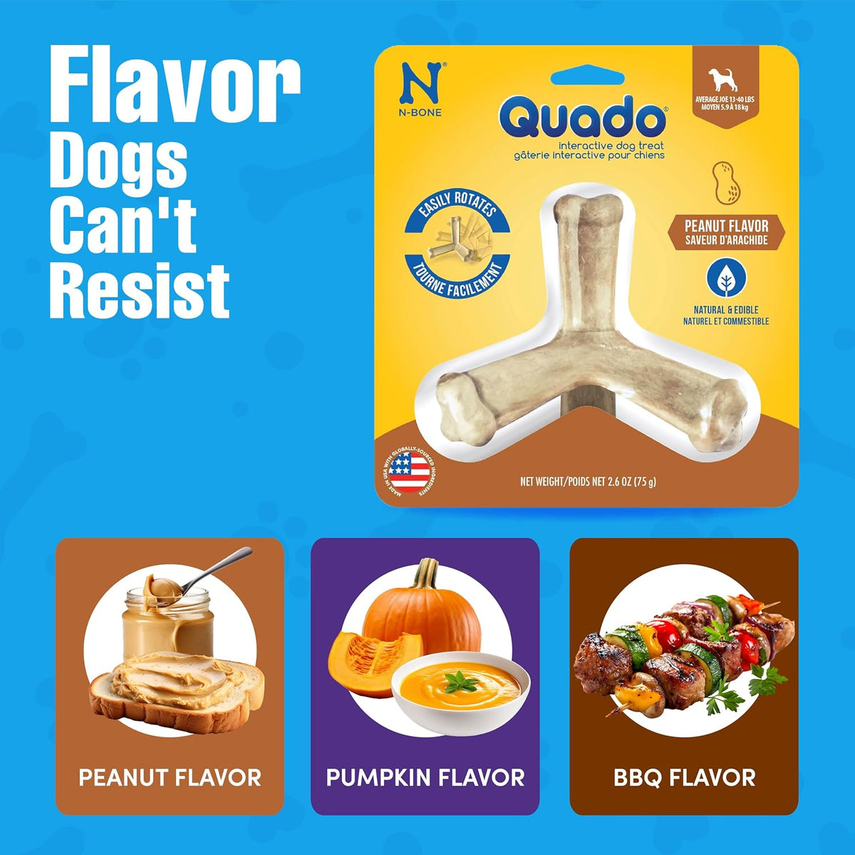 Medium dog breed dental care chewing bone in peanut flavor formulation