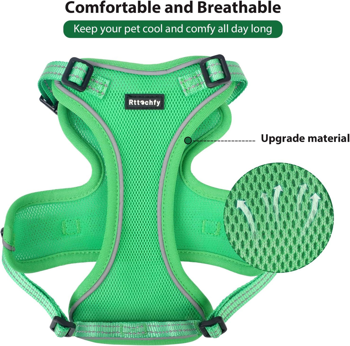 Rttochfy reflective cat vest harness side view showing safety strips