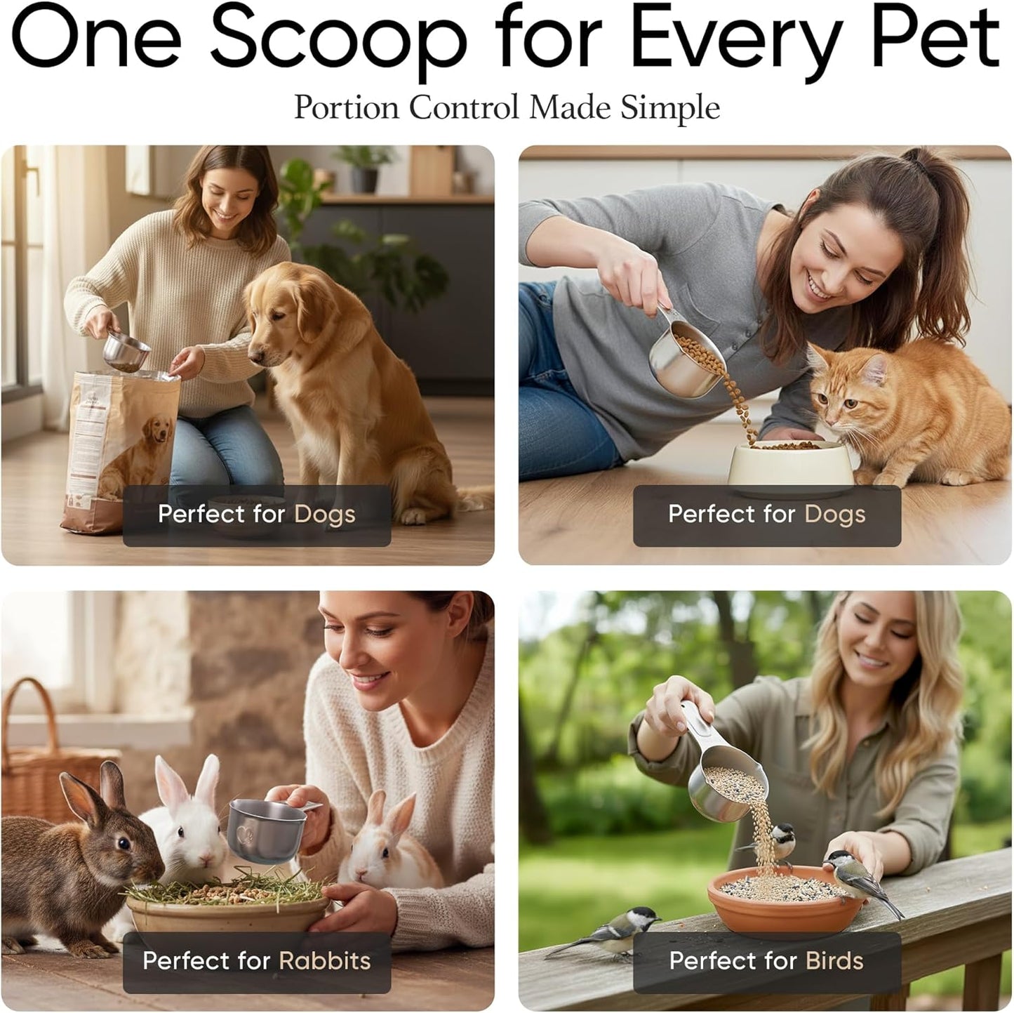 Color Up pet food scoop measuring dry kibble for cats