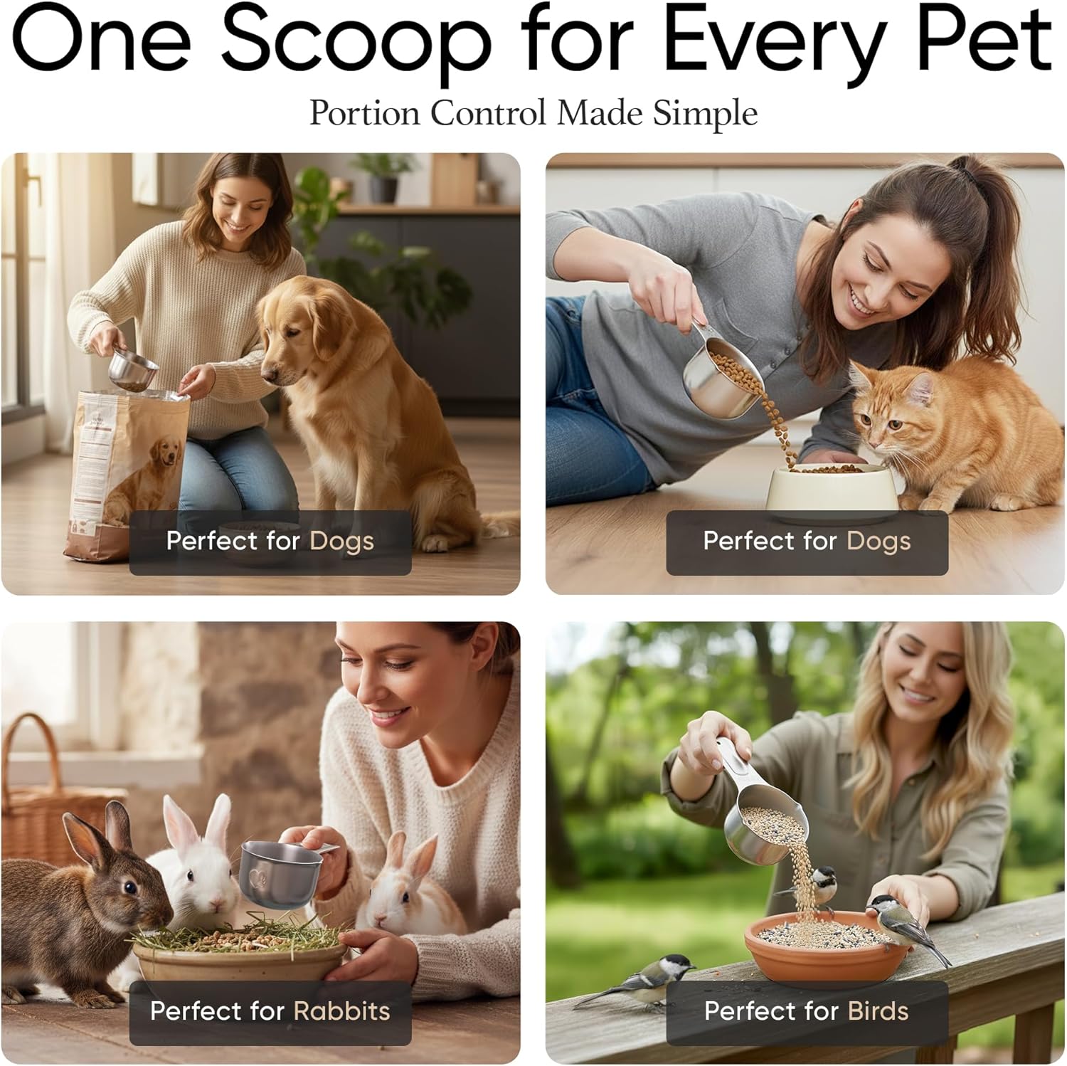 Color Up pet food scoop measuring dry kibble for cats