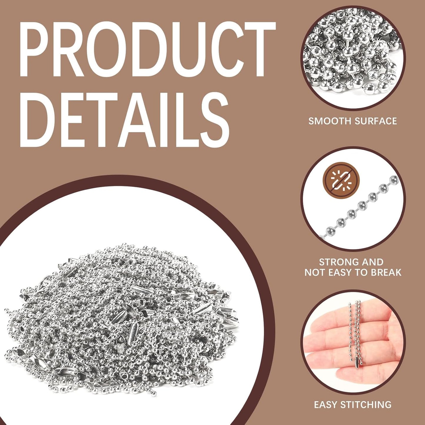 One thousand pieces of silver keychain ball chains for DIY crafts organized in a pile