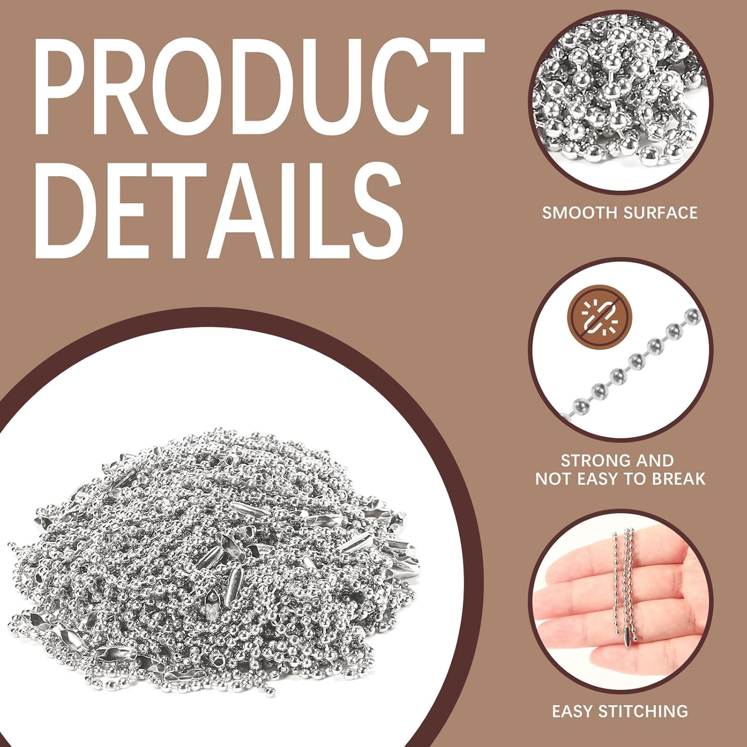 One thousand pieces of silver keychain ball chains for DIY crafts organized in a pile