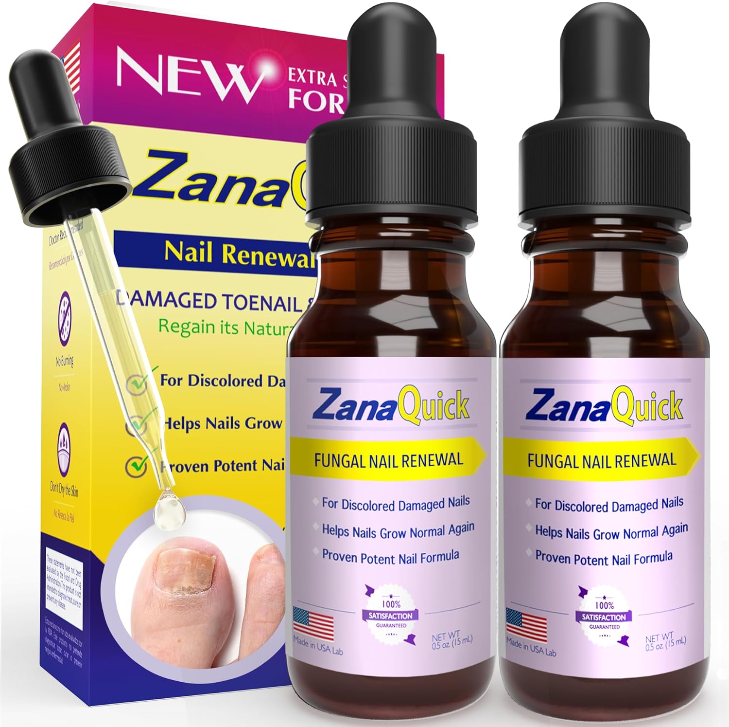 ZanaQuick Extra Strength Nail Repair Drops front view for fungal nail treatment.