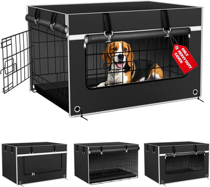 Low odor breathable dog kennel cover showing top zipper functionality