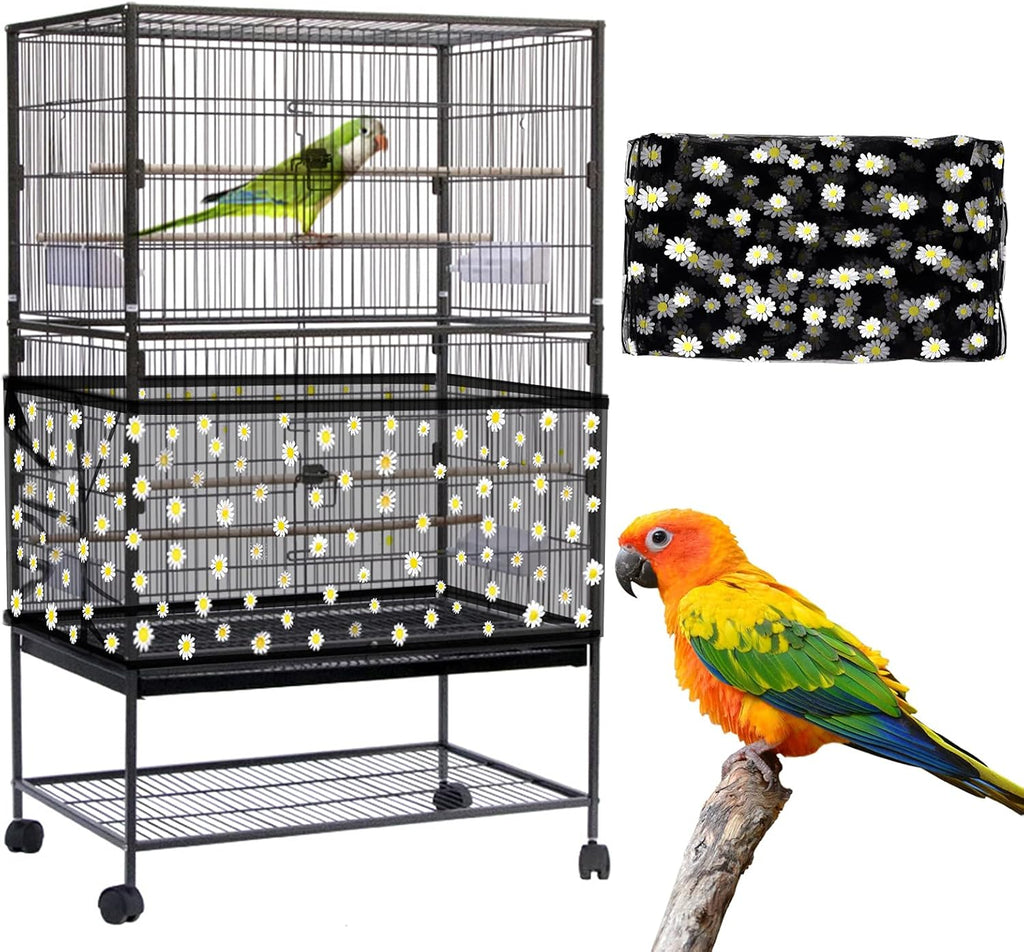 Daoeny Large Bird Cage Cover, Bird Cage Seed Catcher, Adjustable Soft Airy Nylon Mesh Net, Birdcage Cover Skirt Seed Guard for Parrot Parakeet Macaw African Round Square Cages (Black) - Image 10