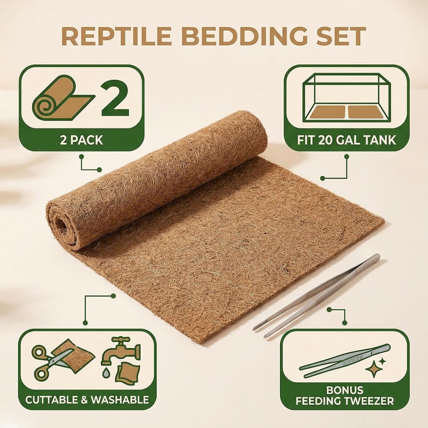 Natural coir bedding liner for snakes and lizards being trimmed to size close up view