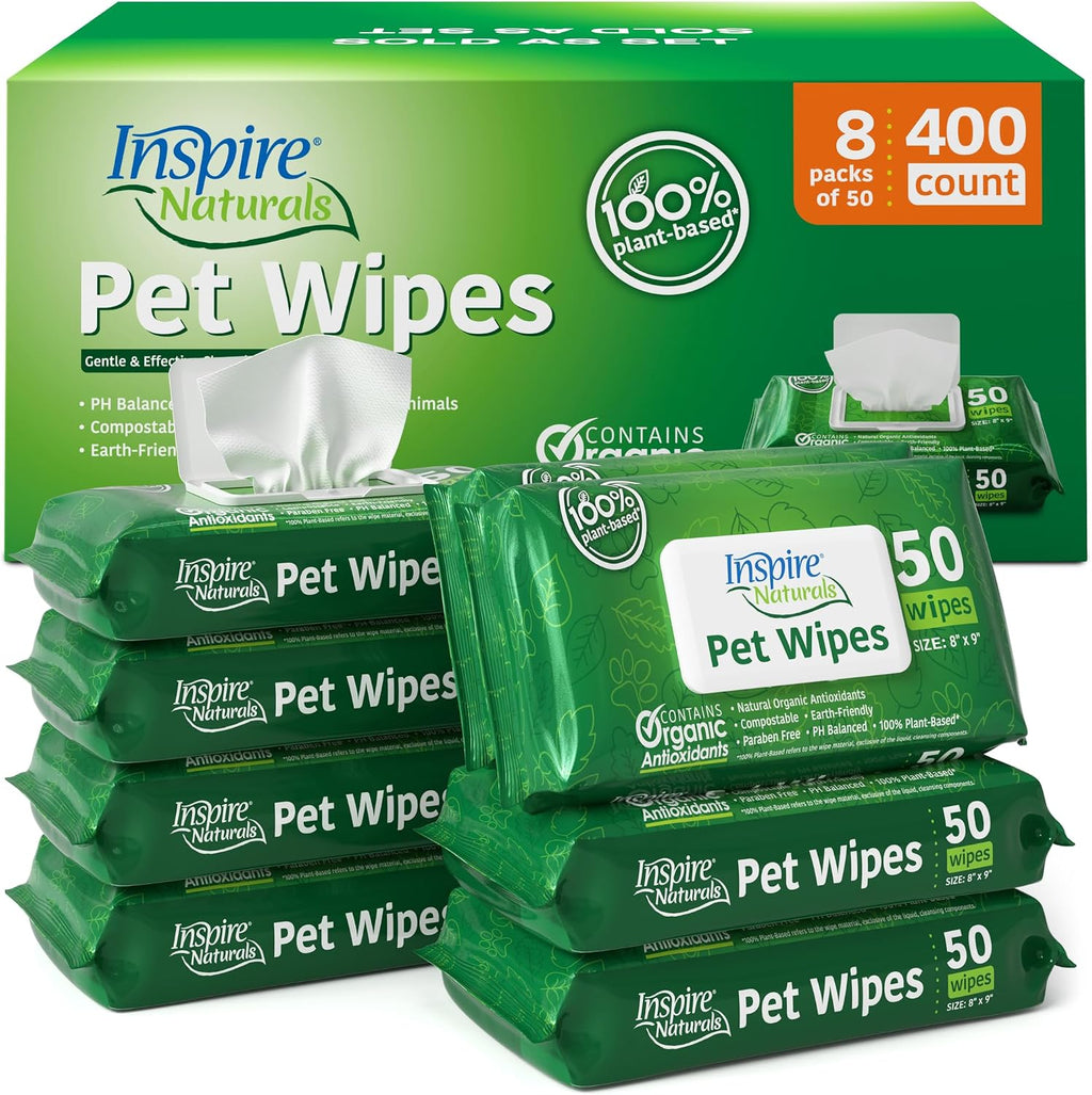 Inspire Naturals Pet Wipes for Dogs and Cats 100% Natural Plant Based with Organic Antioxidants, Dog Wipe Cleaning Deodorizing | Cat Wipes | Puppy Wipes | Dog Wipes for Paws and Butt (200ct - 4 Pack) - Image 11