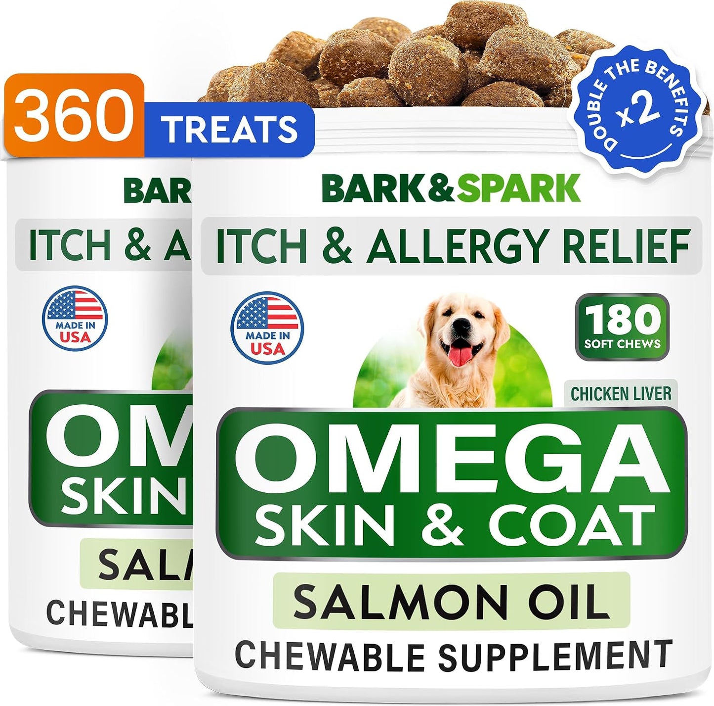 BARK&SPARK Omega 3 for Dogs and Cats-180 Fish Oil Treats for Dogs & Cats Shedding, Skin Allergy, Itch Relief, Hot Spots Treatment-Joint Health-Skin and Coat Supplement-EPA & DHA Fatty Acids-Salmon Oil - Image 12