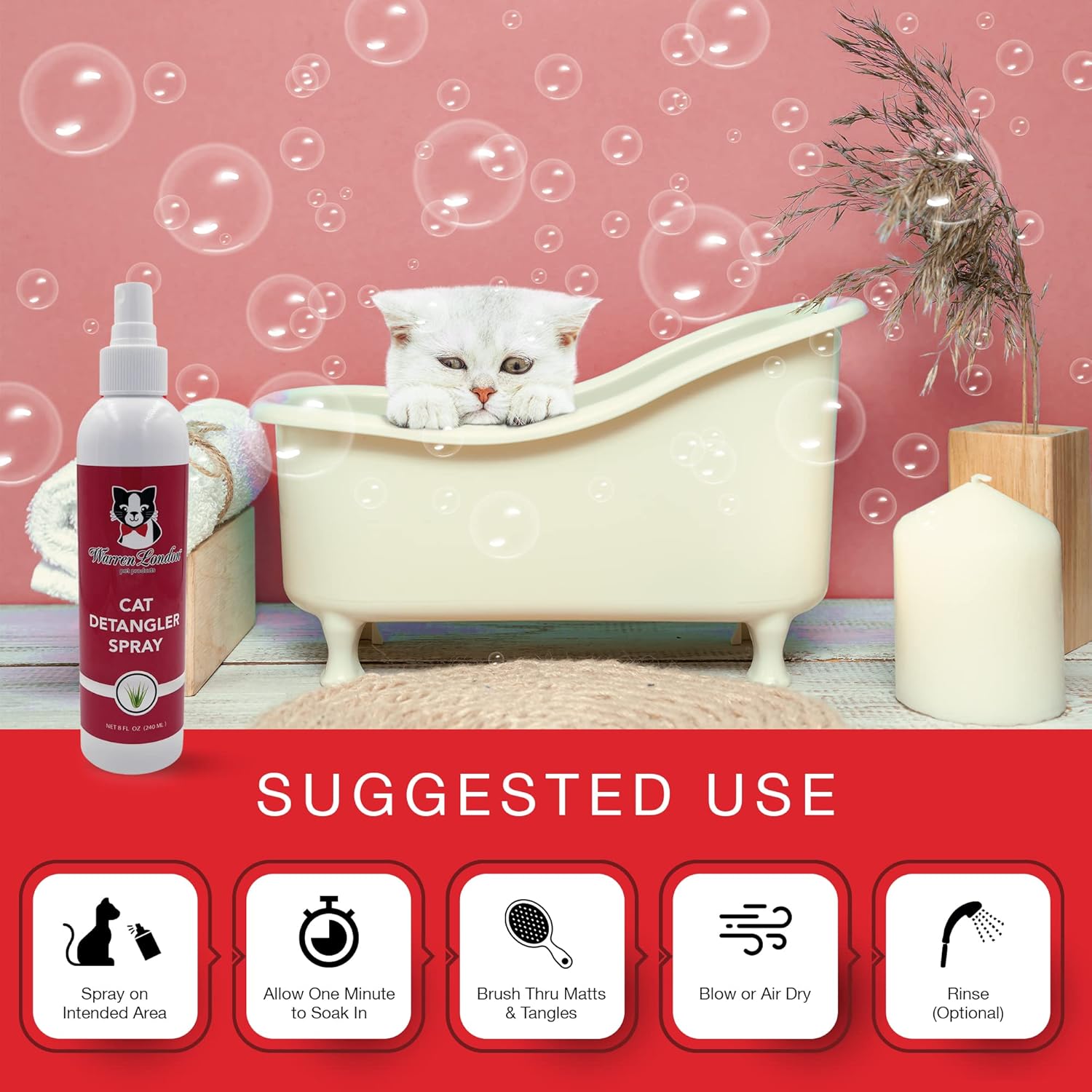 Unscented cat detangler spray bottle back directions