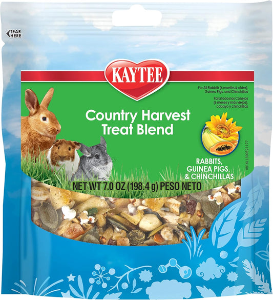 Kaytee Country Harvest Small Animal Treat Blend 7 Ounce pouch front view showing natural forage mix.