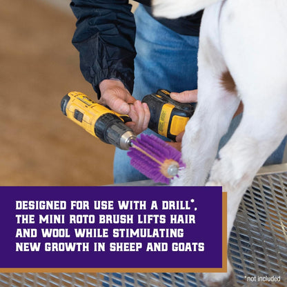 Imported Weaver Leather grooming brush attached to a cordless drill