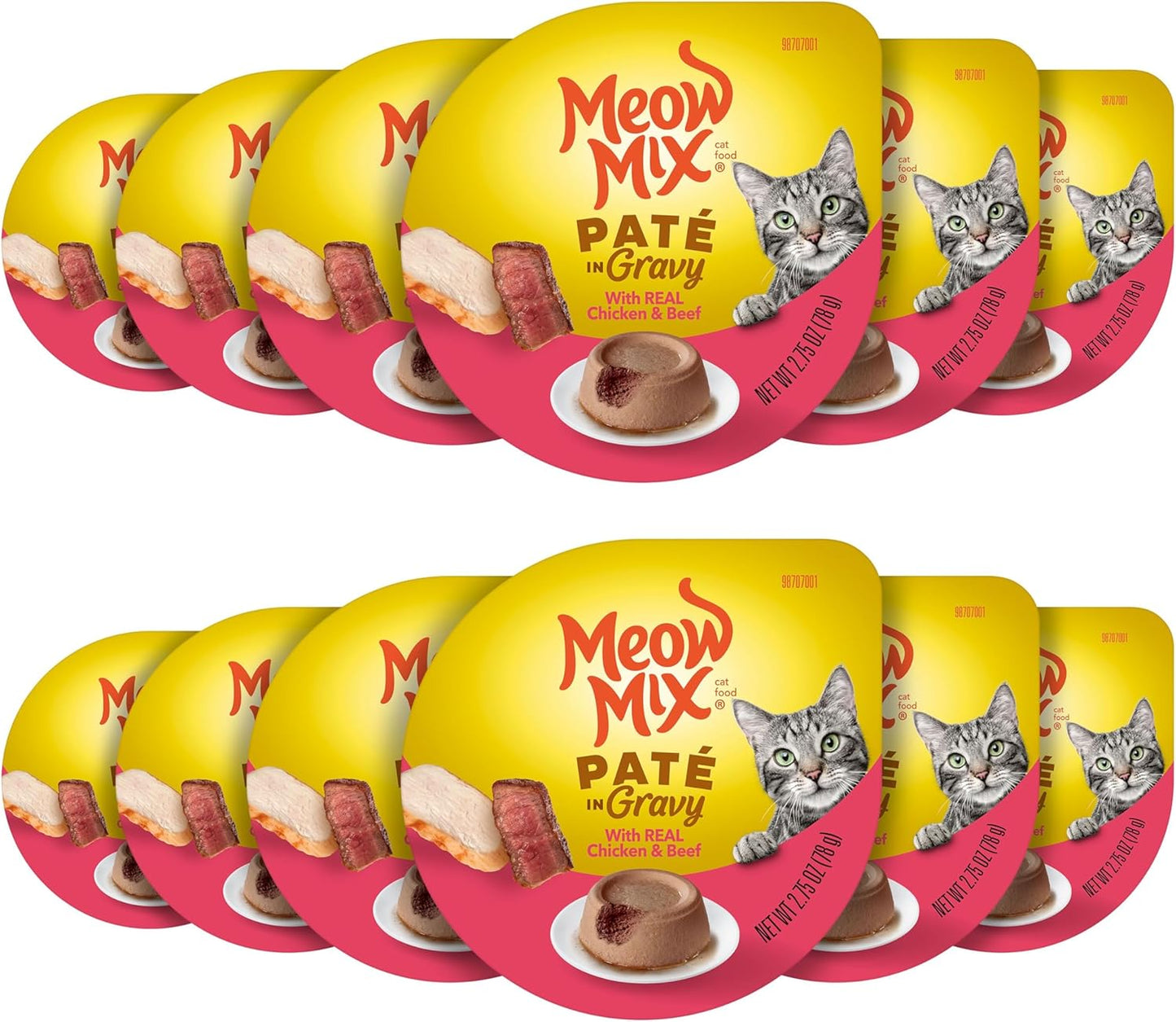 Meow Mix Pat in Gravy Wet Cat Food Variety Pack, Surf n' Turf Pats, 48 Cups, 2.75 Oz. Each - Image 12