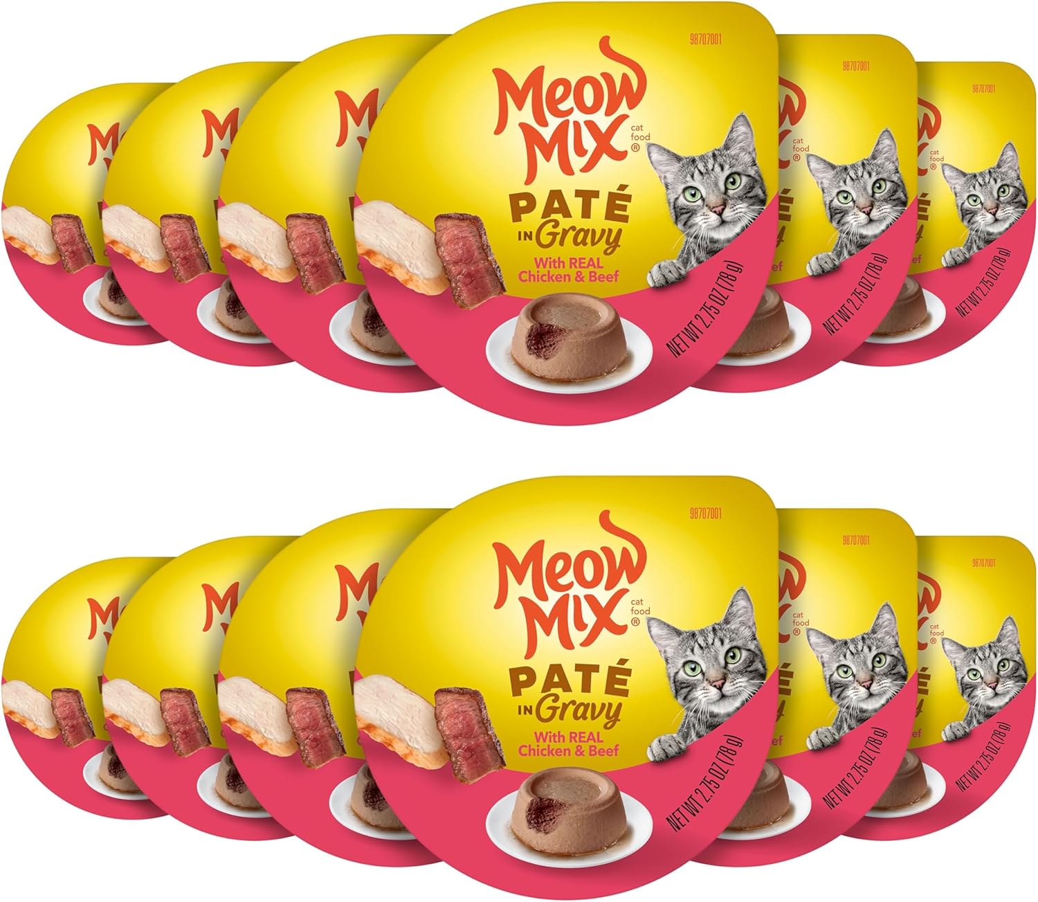 Meow Mix Pat in Gravy Wet Cat Food Variety Pack, Surf n' Turf Pats, 48 Cups, 2.75 Oz. Each - Image 12