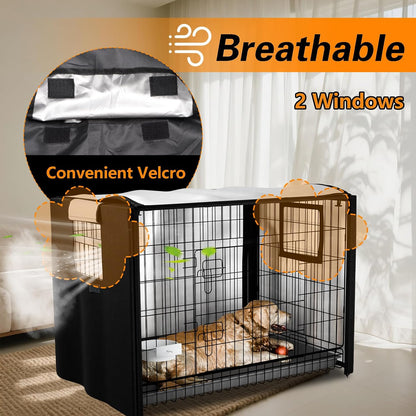 EVRBUL dog kennel cover with corner buckles fastened securely to a wire frame
