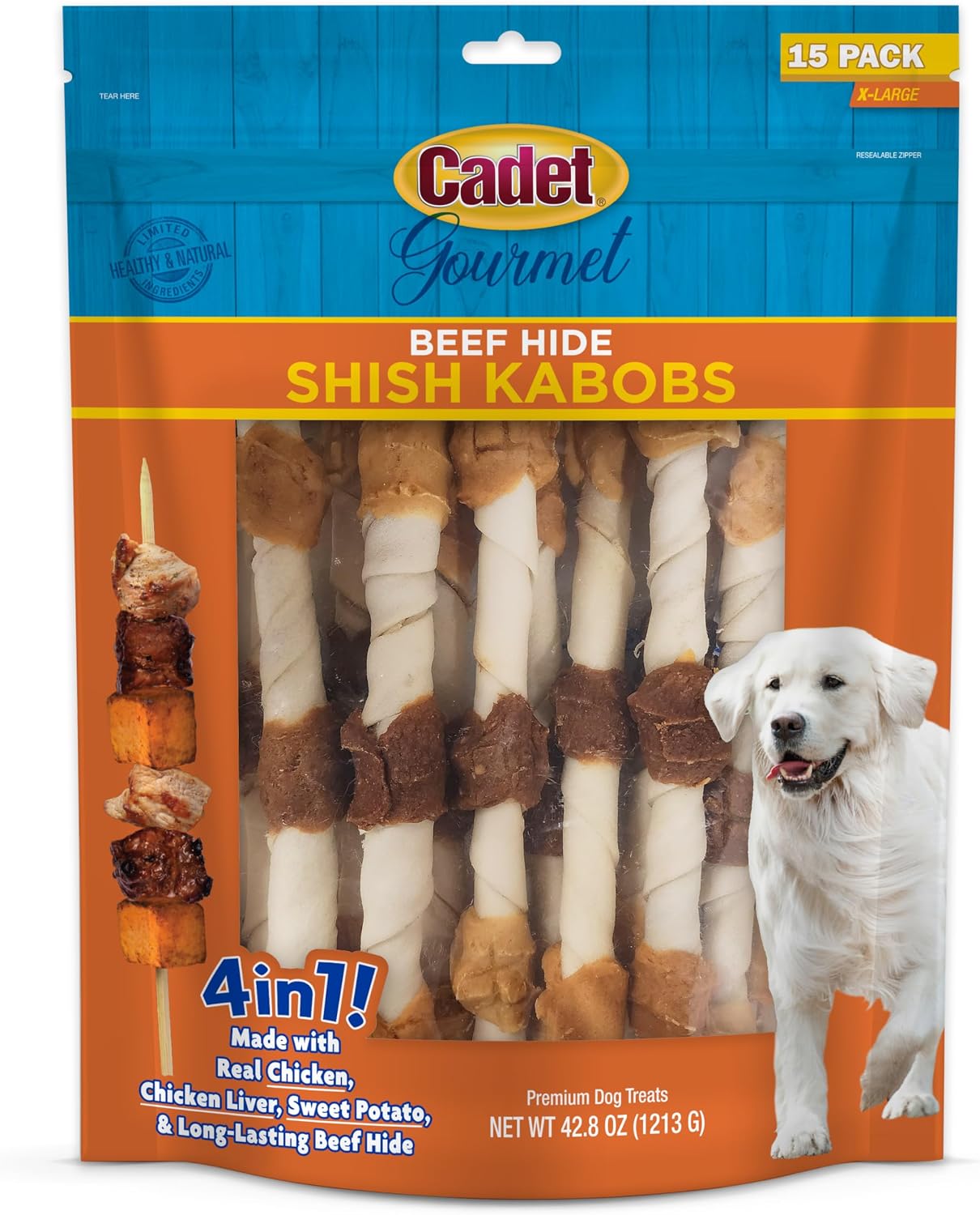 Cadet Gourmet Shish Kabob Dog Chews for Large Breeds, Rawhide Treats For Dogs with Chicken and Sweet Potato, Healthy & Natural Beef Hide, 10-Inch Sticks, 4 Count (Pack of 1) - Image 13
