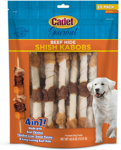 Cadet Gourmet Shish Kabob Dog Chews for Large Breeds, Rawhide Treats For Dogs with Chicken and Sweet Potato, Healthy & Natural Beef Hide, 10-Inch Sticks, 4 Count (Pack of 1) - Image 13