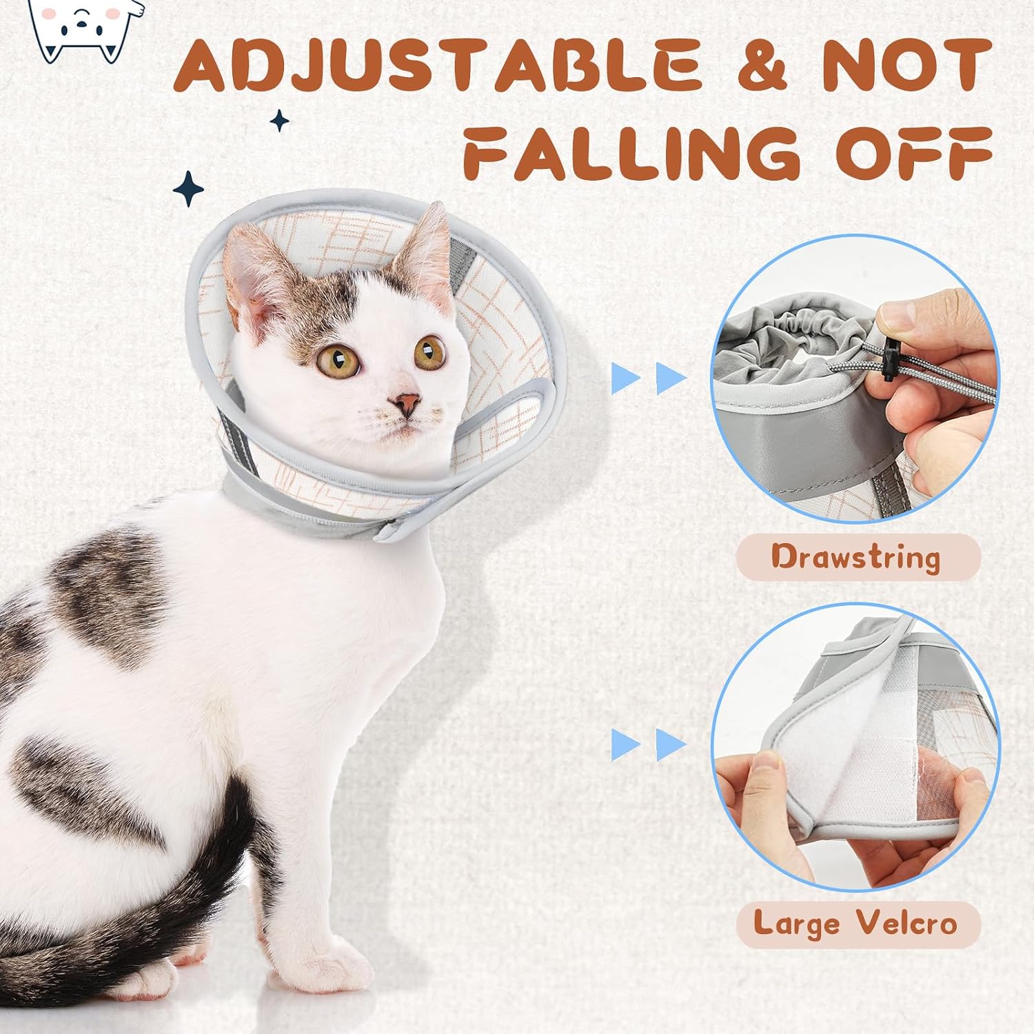 Supet cat cone collar packaging with size small specifications and orange variant details