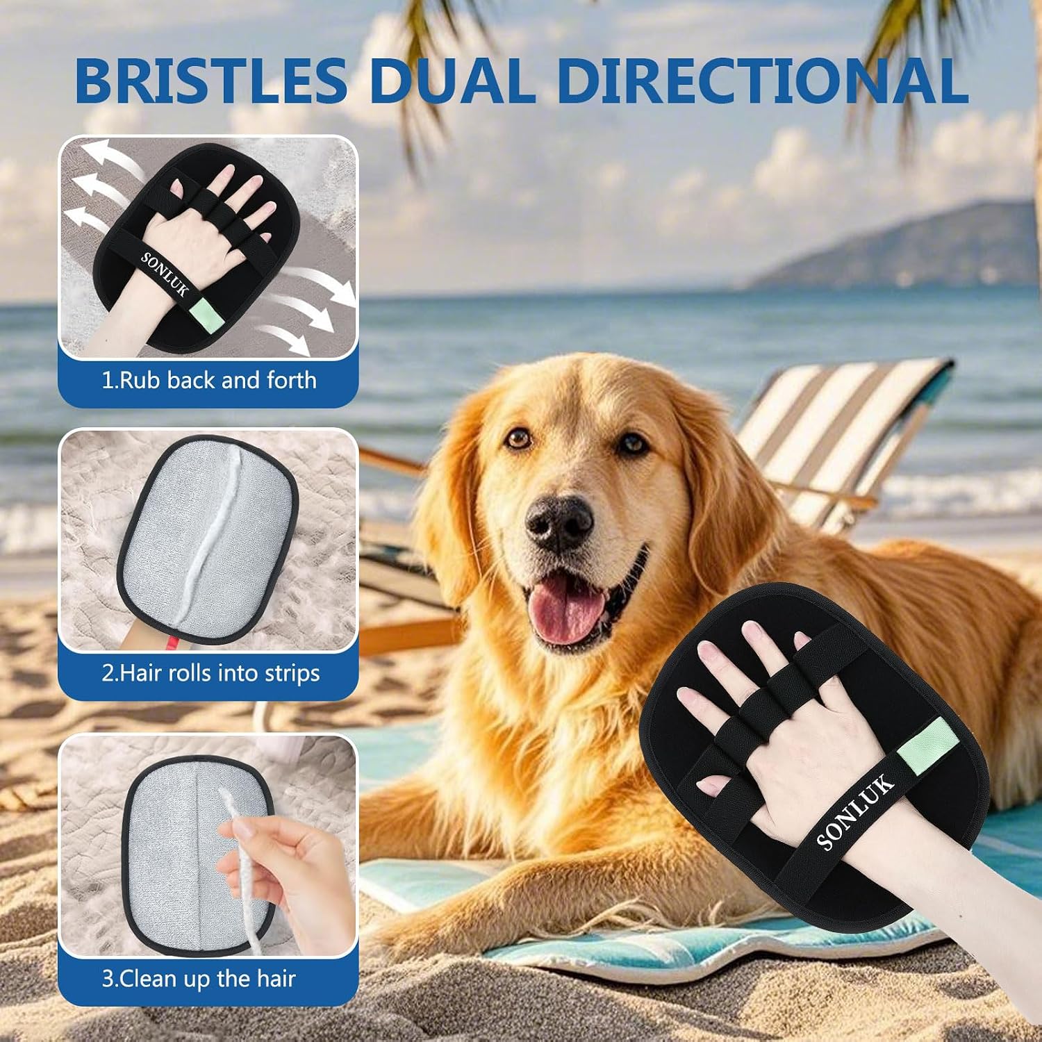 Person using Sonluk grooming glove on a dog