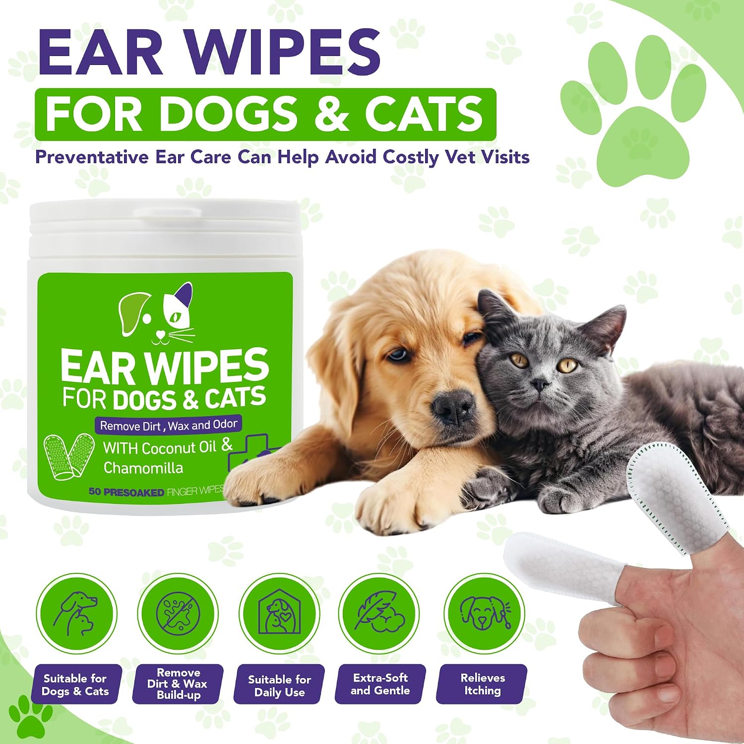 Pumbler Pet Ear Wipes being used as a finger wipe on a dog